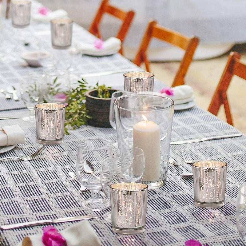 DEVI Silver Mercury Votive Candle Holders 24 Pcs, Tealight Candle Holders for Table Centerpieces, Mercury Glass Candle Holder for Wedding Decorations, Anniversary Birthday Party Table Decorations - Image 3